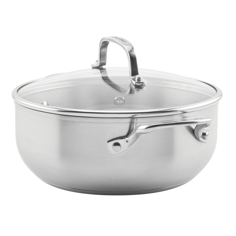 Kitchenaid 3Ply Base Stainless Steel Casserole With Lid, 4Quart, Brushed Stainless Steel